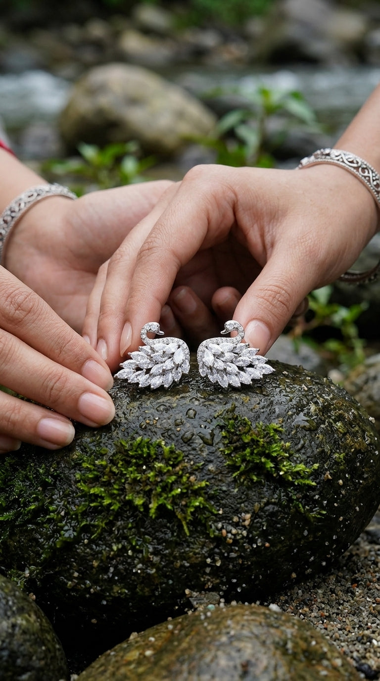 Swan Grace Sterling Silver Stud Earrings