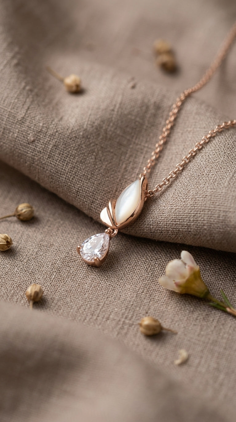Rose Gold Moonlit Bloom Pendant Necklace