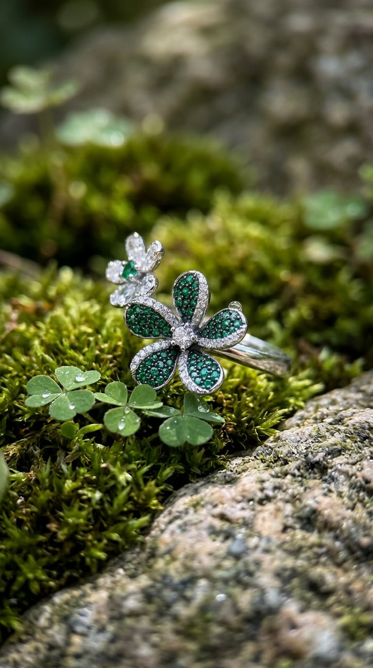 Emerald Bloom Floral Statement Ring
