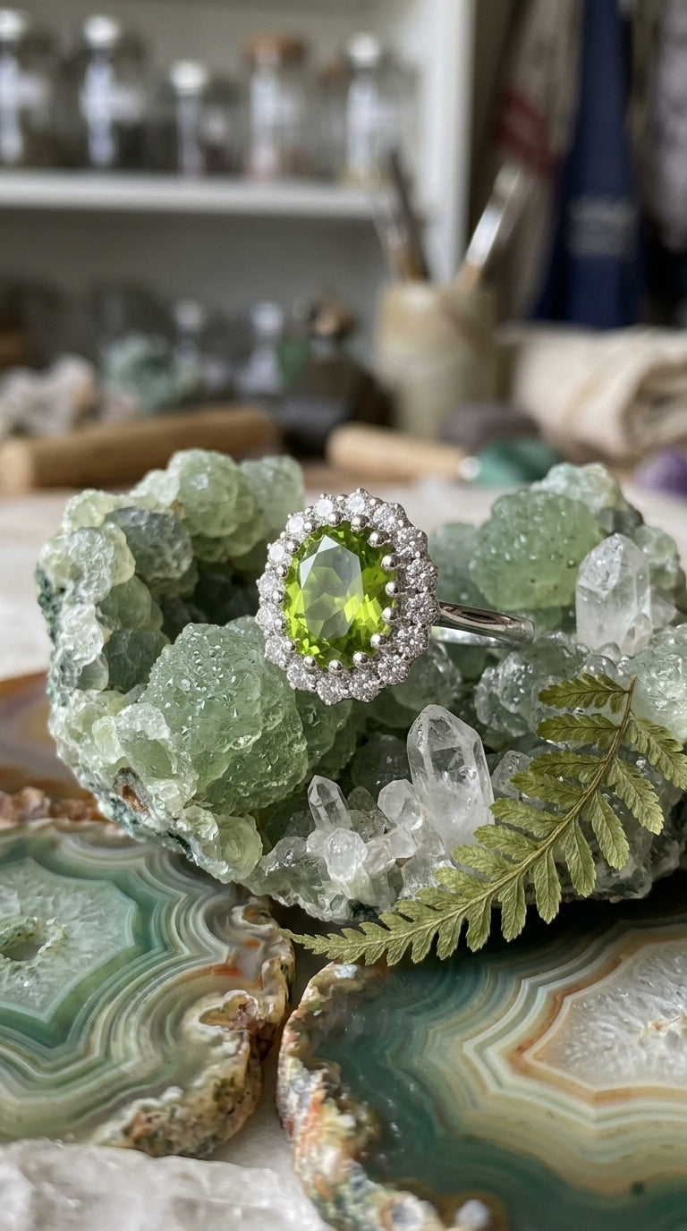 Peridot Halo Ring