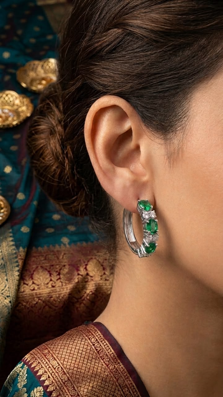 Emerald Pave Hoop Earrings
