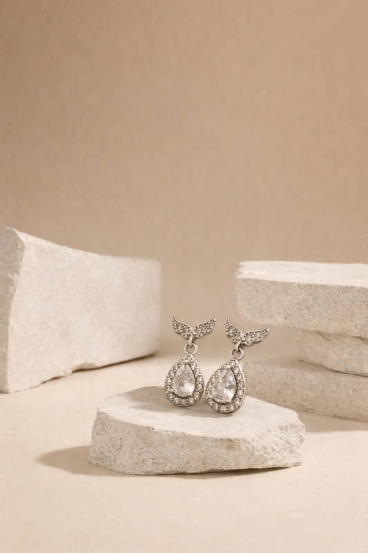 Angel Wings Silver Drop Earrings