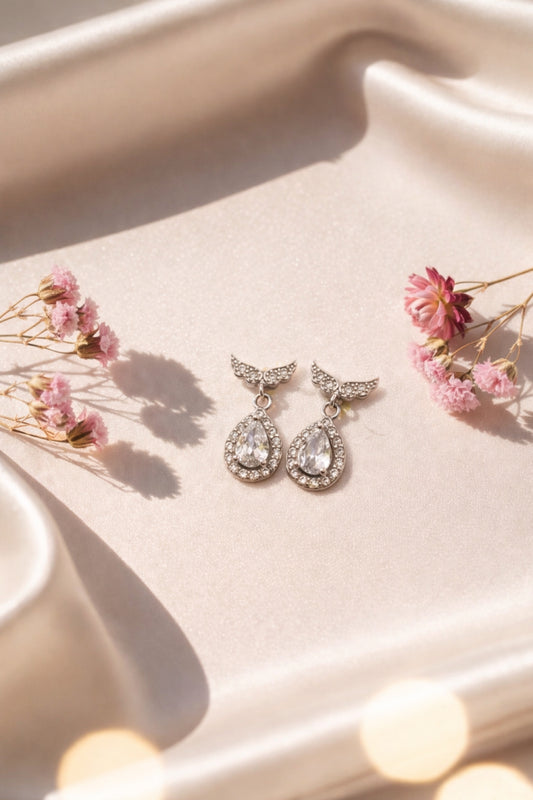 Angel Wings Silver Drop Earrings