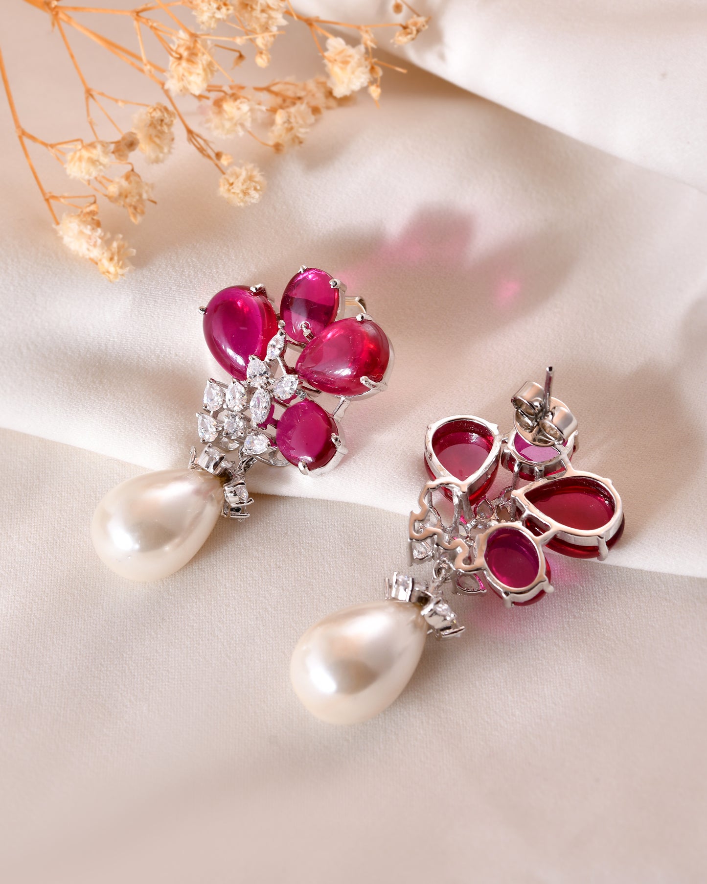 Ruby Bloom Pearl Drop Earrings