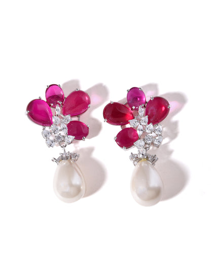 Ruby Bloom Pearl Drop Earrings