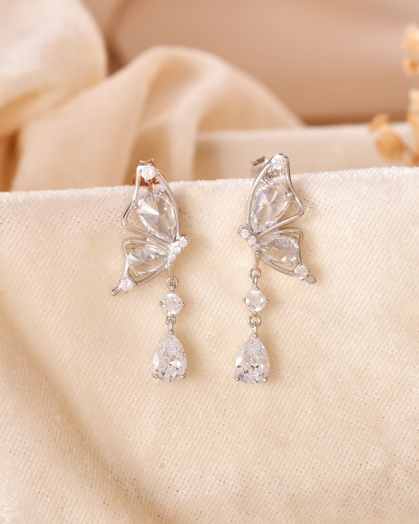 Butterfly Drop CZ Earrings 925 Sterling Silver
