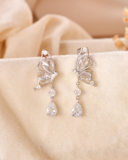 Butterfly Drop CZ Earrings 925 Sterling Silver
