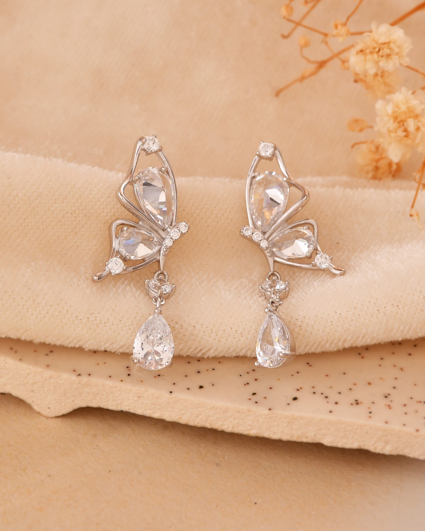 Butterfly Drop CZ Earrings 925 Sterling Silver