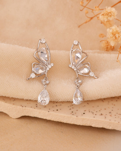 Butterfly Drop CZ Earrings 925 Sterling Silver