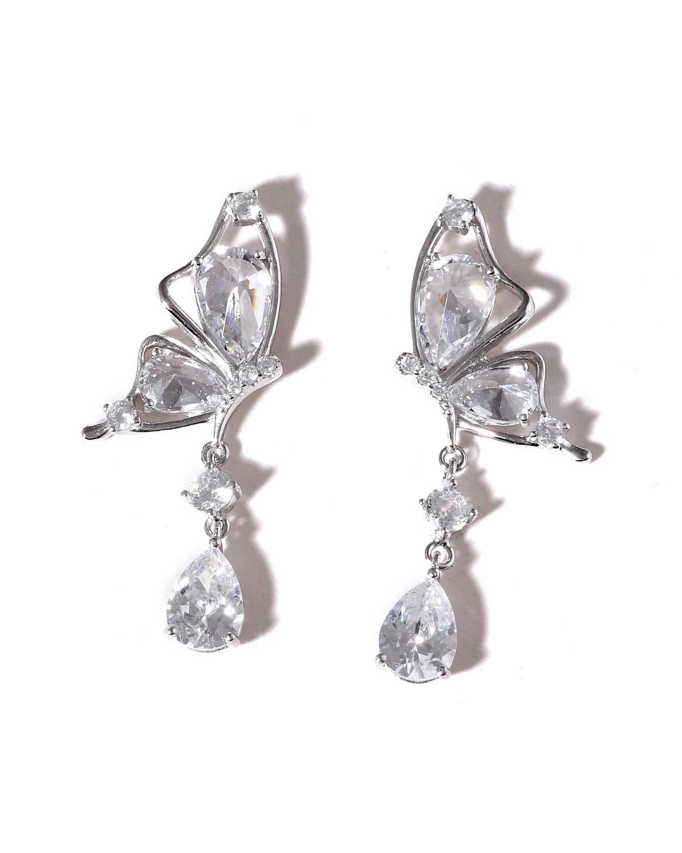 Butterfly Drop CZ Earrings 925 Sterling Silver