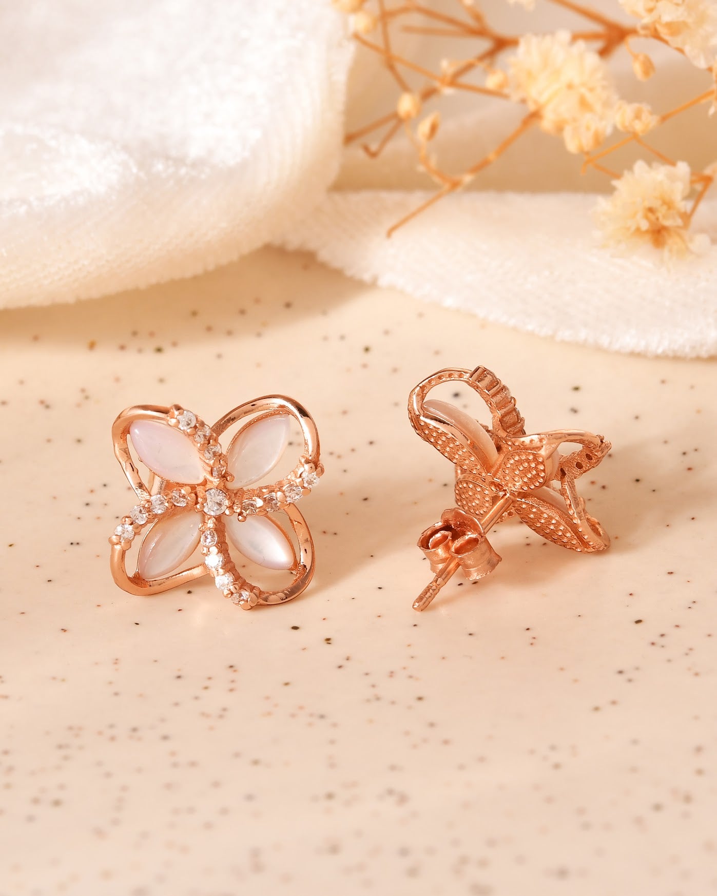 Rose Gold Flower Stud Earrings