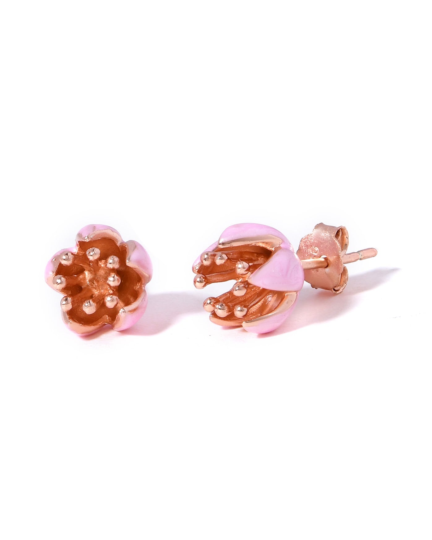 Pink Enamel Lotus Bud Stud Earrings