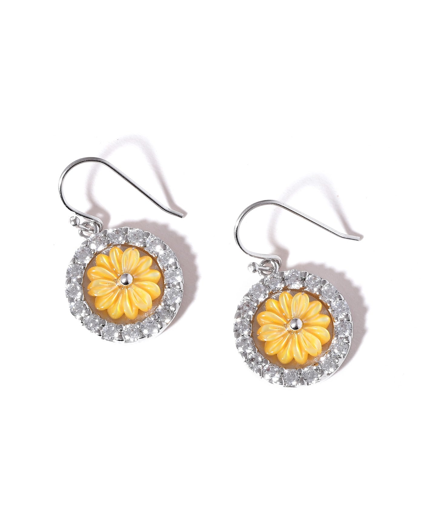 Sunflower Halo Sterling Silver Drop Earrings