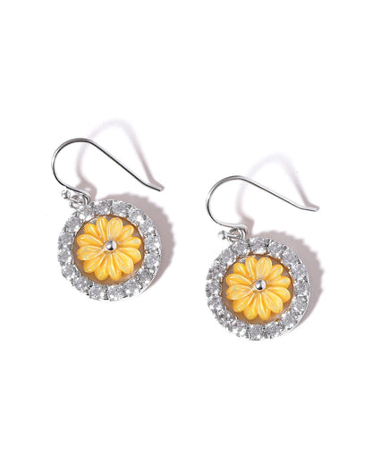 Sunflower Halo Sterling Silver Drop Earrings