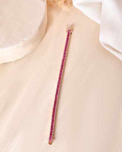 Pink Baguette CZ Tennis Bracelet Rose Gold
