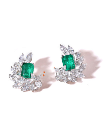 Emerald Leaf Sterling Silver Statement Earrings