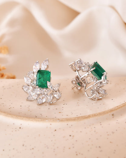Emerald Leaf Sterling Silver Statement Earrings