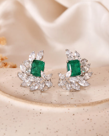 Emerald Leaf Sterling Silver Statement Earrings