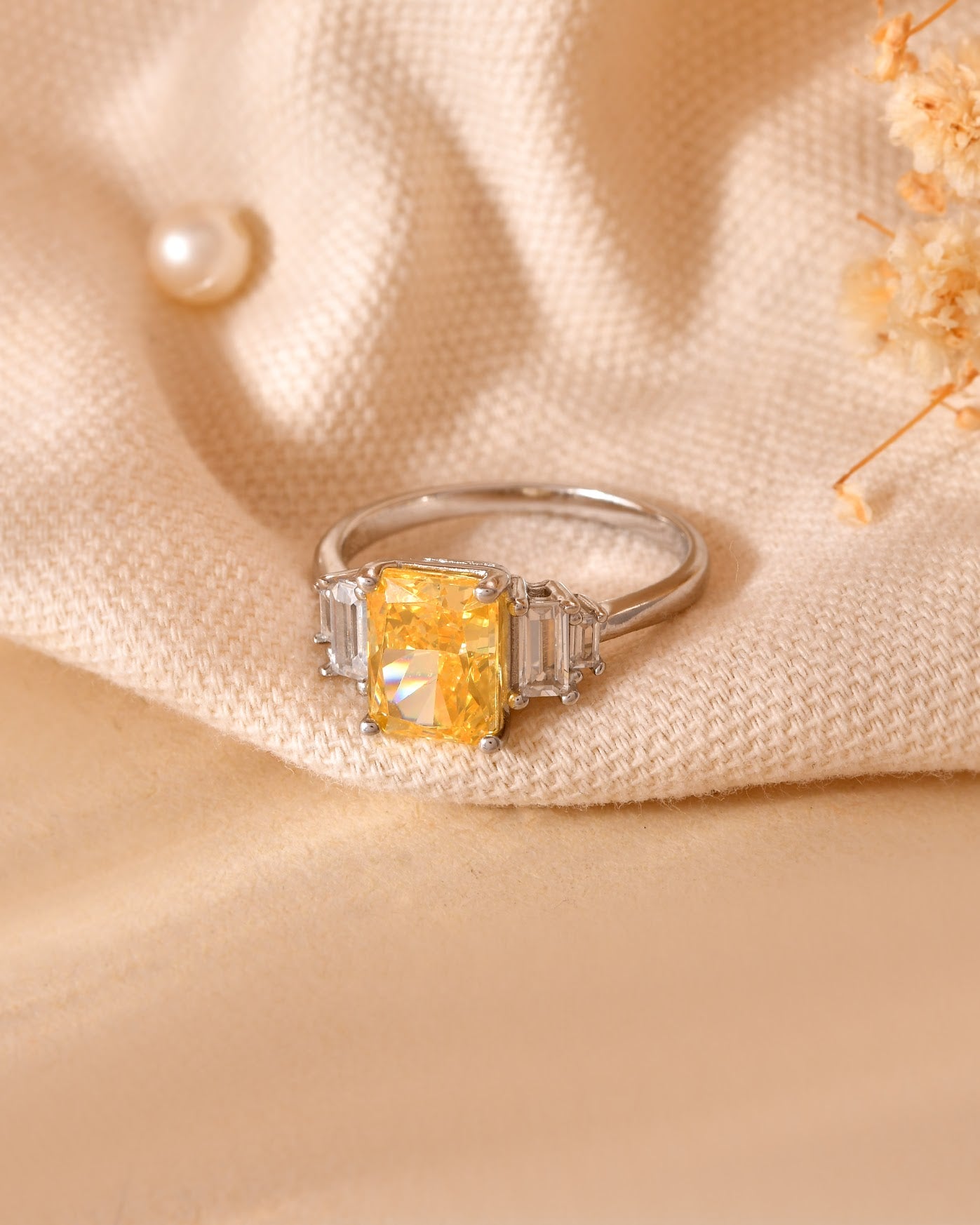 Golden Glow Emerald-Cut Sterling Silver Ring