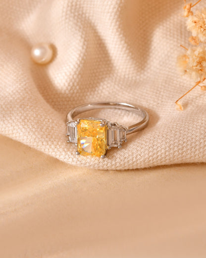 Golden Glow Emerald-Cut Sterling Silver Ring