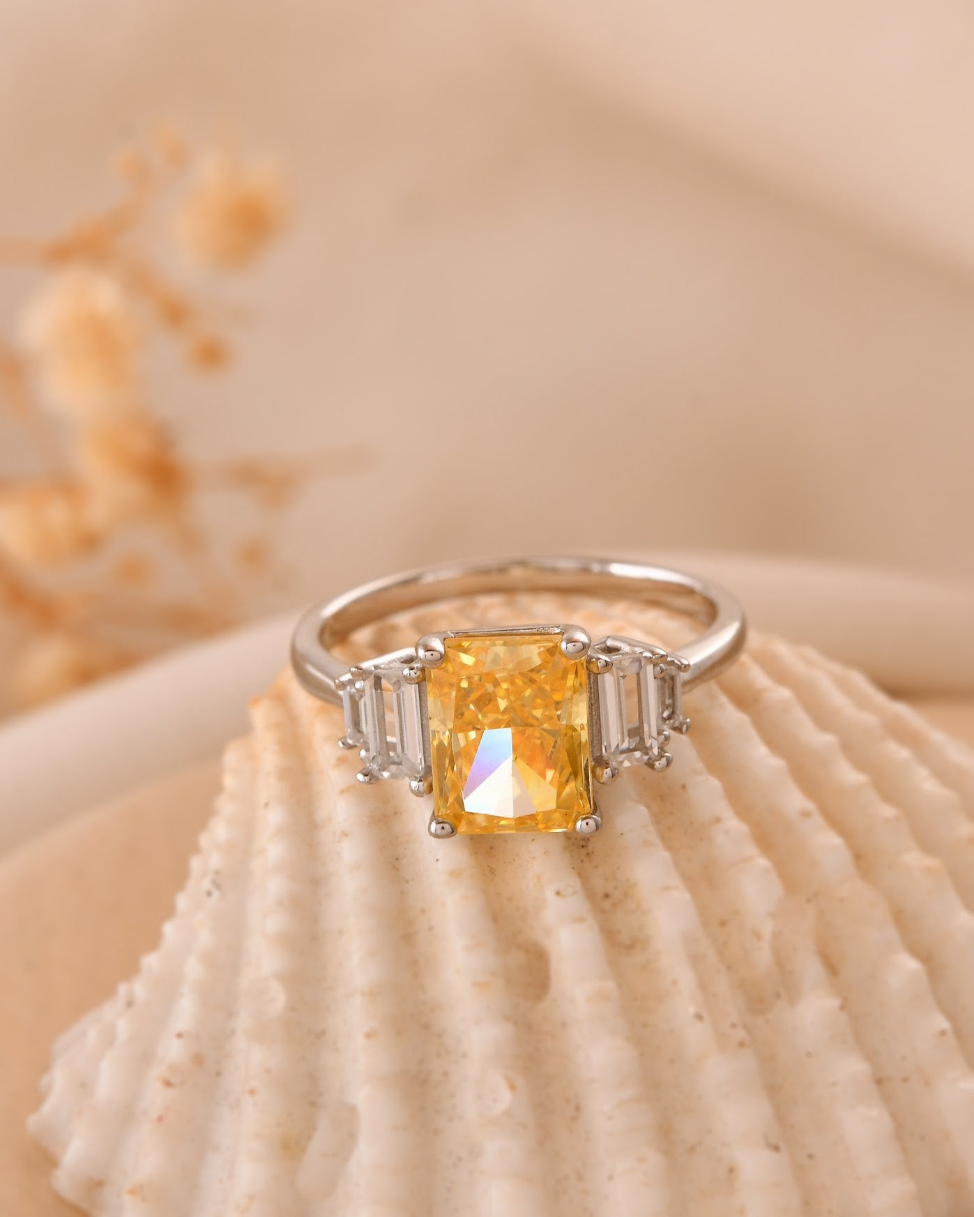 Golden Glow Emerald-Cut Sterling Silver Ring