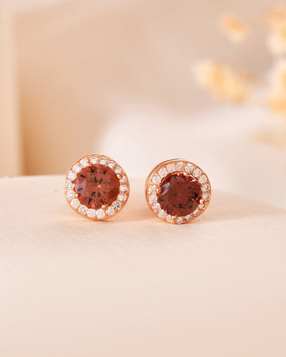 Rose Gold Halo Sterling Silver Stud Earrings