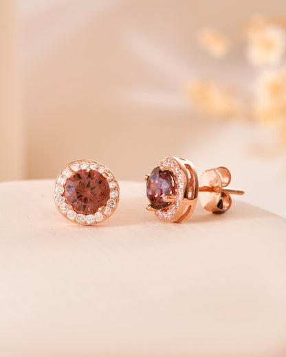 Rose Gold Halo Sterling Silver Stud Earrings