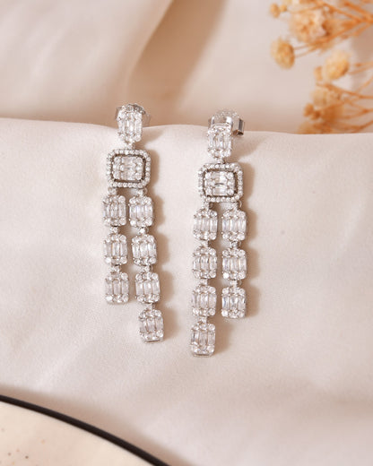 Long Baguette CZ Chandelier Earrings
