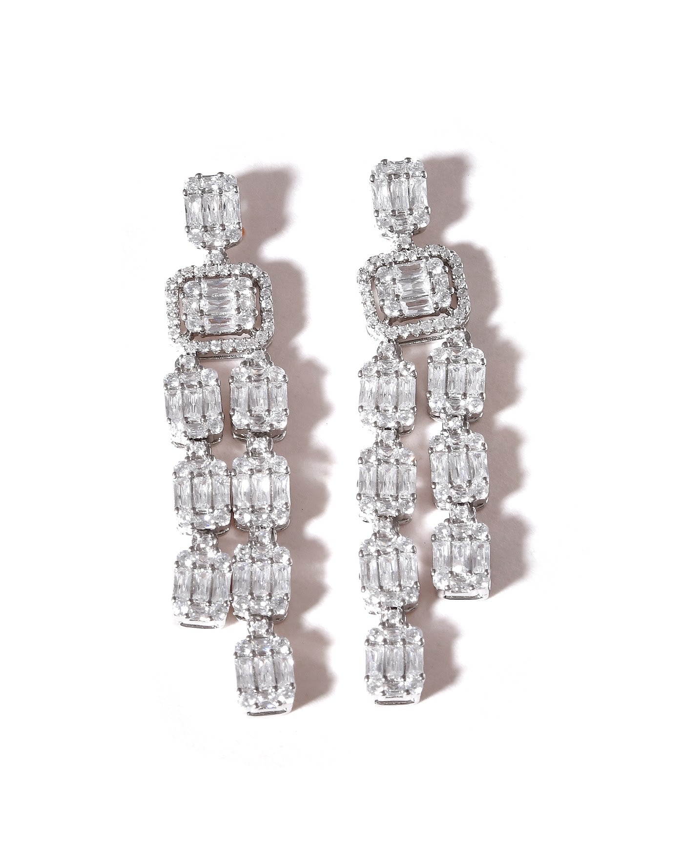 Long Baguette CZ Chandelier Earrings
