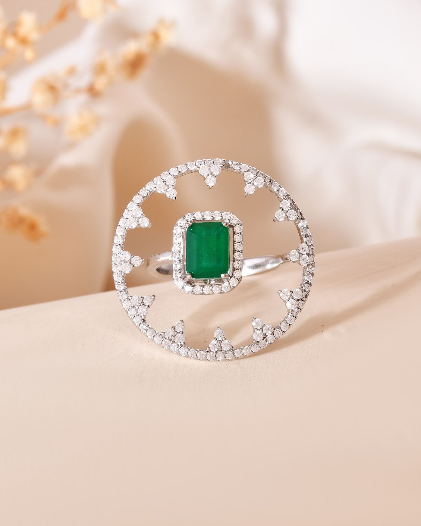Emerald Halo Statement Ring ✨