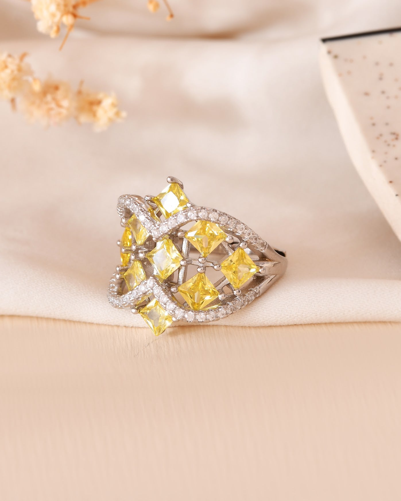 Golden Radiance Sterling Silver Statement Ring