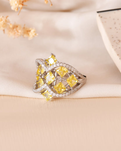 Golden Radiance Sterling Silver Statement Ring