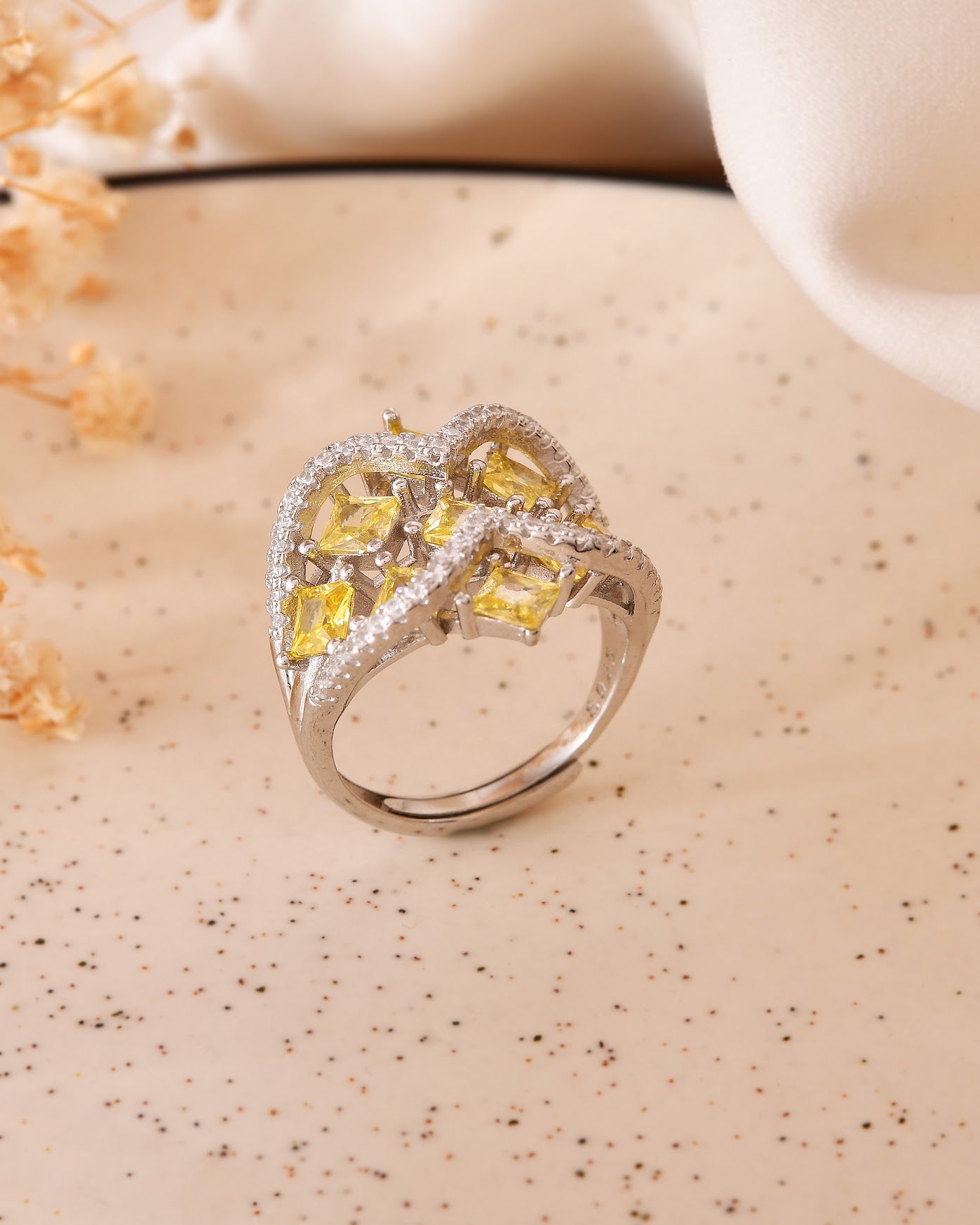 Golden Radiance Sterling Silver Statement Ring