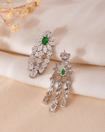 Green Oval CZ Flower Chandelier Earrings