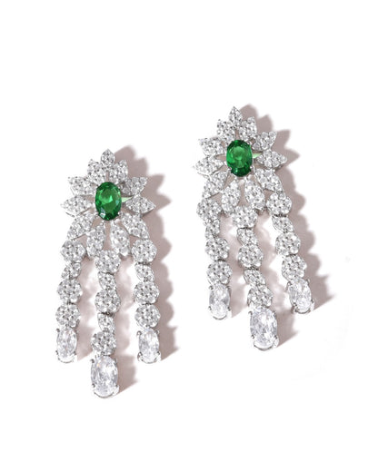 Green Oval CZ Flower Chandelier Earrings