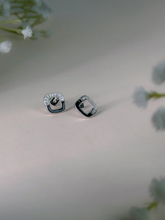 Black Enamel Diamond Geometric Earrings