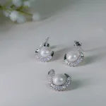 Baguette Pave Swirl Pendant Earrings Set With Chain