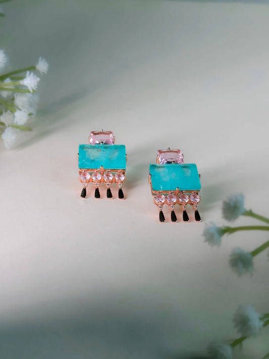 Aqua Prism Fringe Semi Precious Stone Drop Earrings