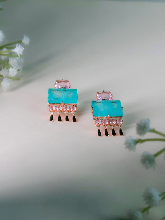 Aqua Prism Fringe Semi Precious Stone Drop Earrings