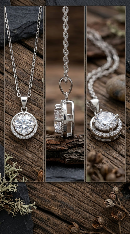 Classic Halo Solitaire Pendant Necklace