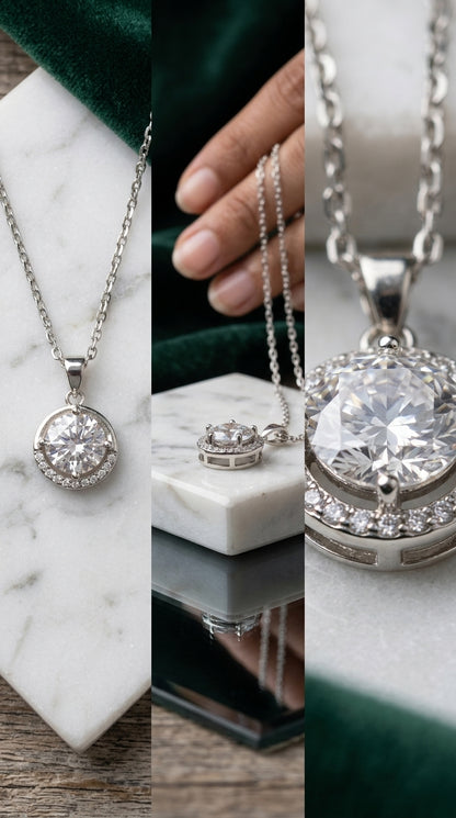 Classic Halo Solitaire Pendant Necklace