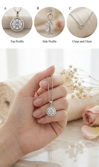 Classic Halo Solitaire Pendant Necklace