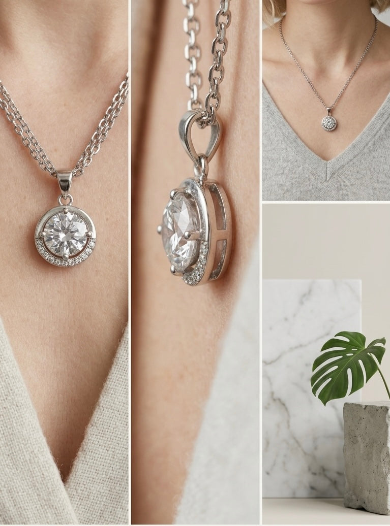 Classic Halo Solitaire Pendant Necklace