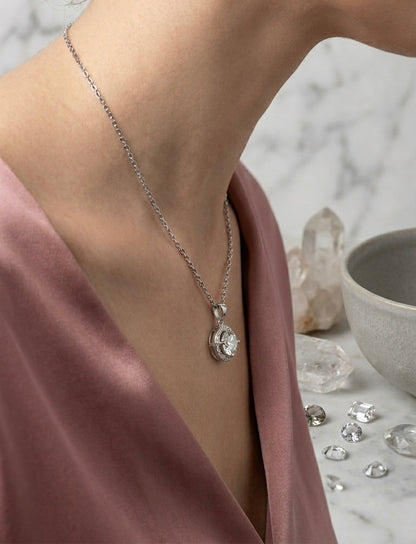 Classic Halo Solitaire Pendant Necklace