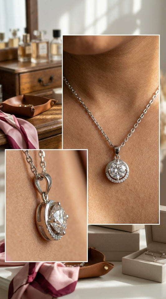 Classic Halo Solitaire Pendant Necklace