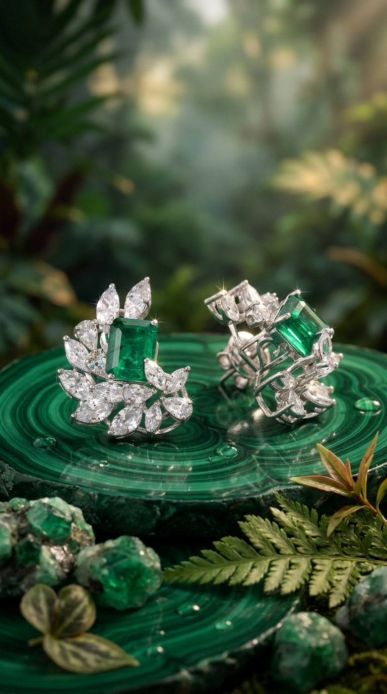 Emerald Leaf Sterling Silver Statement Earrings