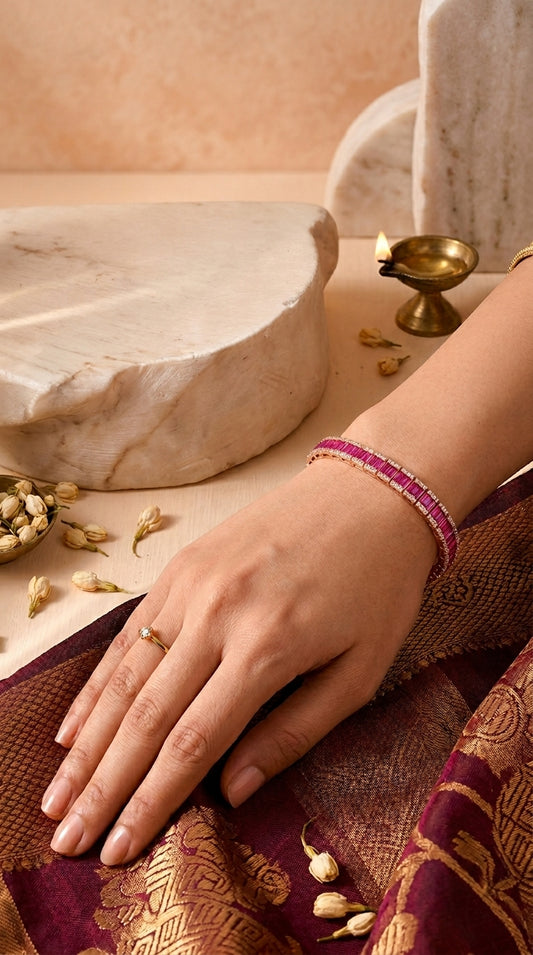 Pink Baguette CZ Tennis Bracelet Rose Gold