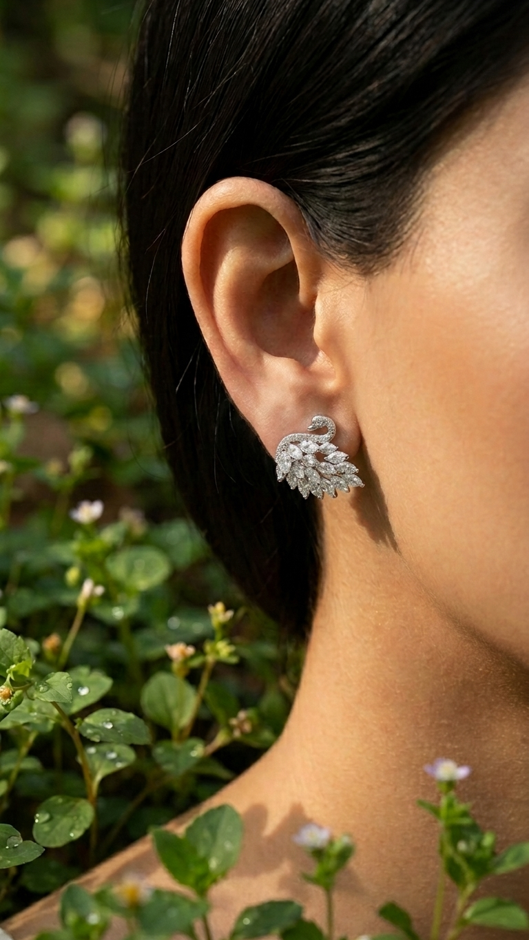 Swan Grace Sterling Silver Stud Earrings