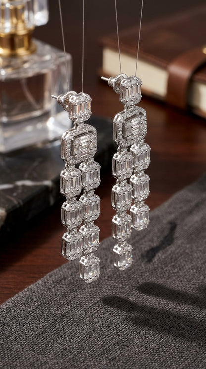 Long Baguette CZ Chandelier Earrings