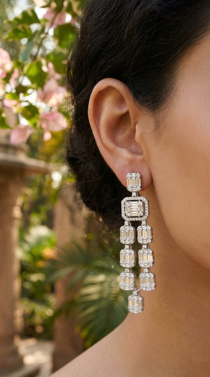 Long Baguette CZ Chandelier Earrings